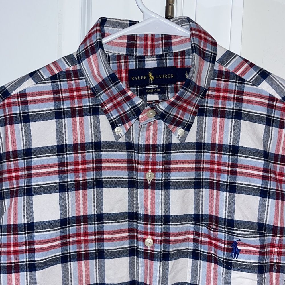 Pony Polo by Ralph Lauren Red White Blue Pocket SS 4th of July Cotton Shirt L